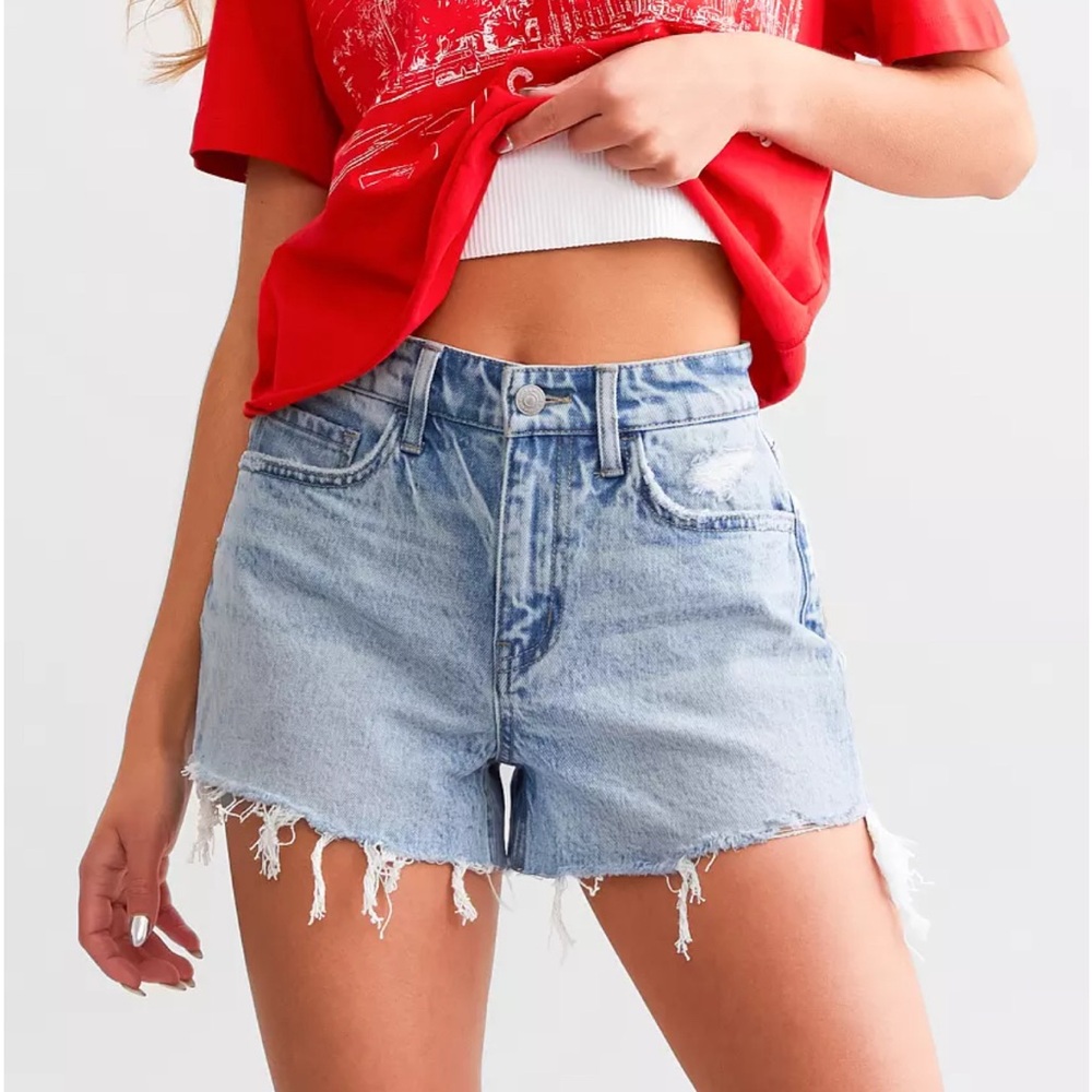 Flying Monkey Light Blue Distressed Frayed Hem Denim Shorts
